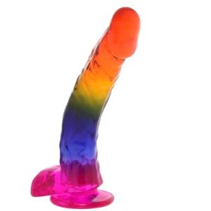 Crystal Jellies 9.5 Inch Cock & Balls Dildo in Rainbow